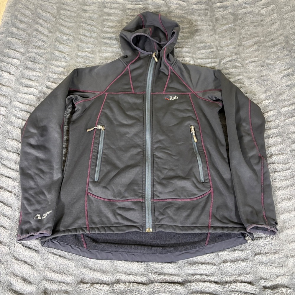 Rab Shadow Hoodie Womens Large Gray Polartec Wind Pro Full Zip Jacket QFE-21